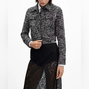 Mango Black and White Tweed jacket with shirt collar - medium
